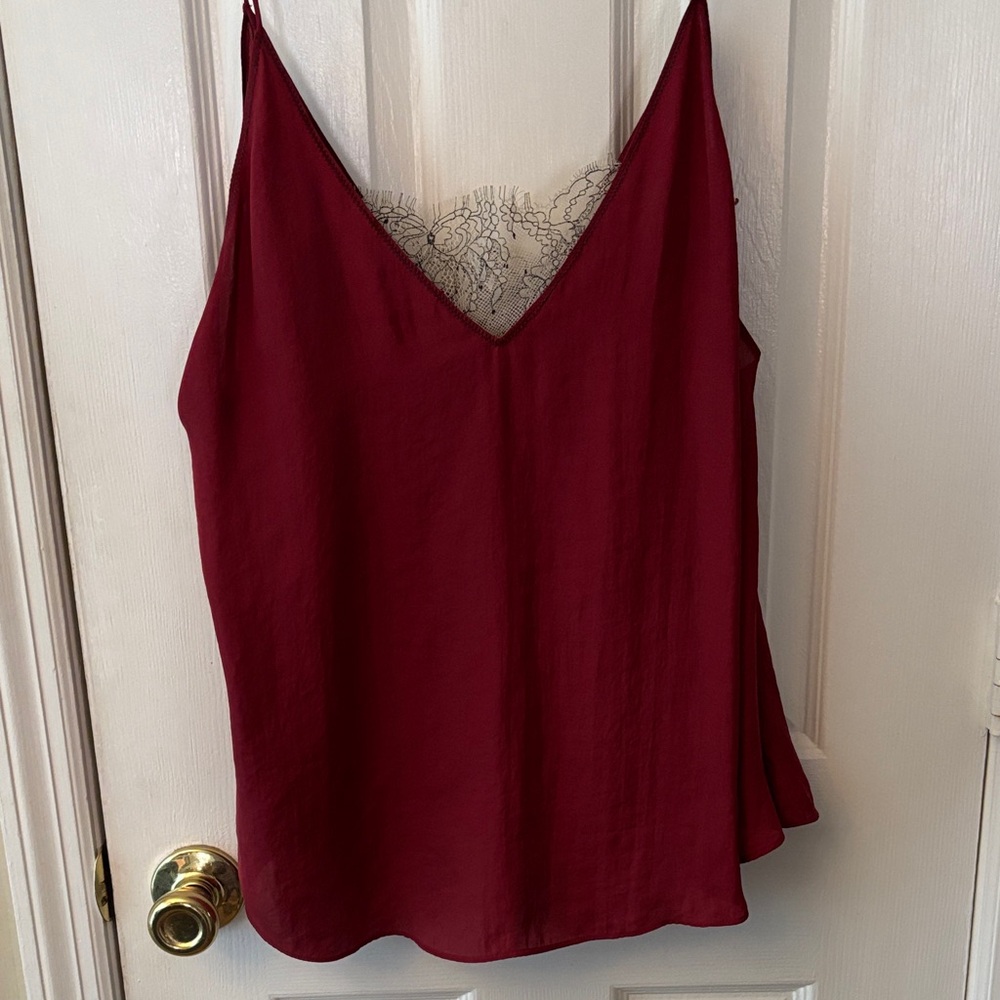 Free People Deep Red Silk Top with Lace Insert